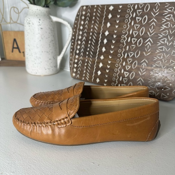 Talbots Like New Leather Woven Pattern Havana Tan Penny Loafers Women’s- Size 8M - Picture 2 of 8